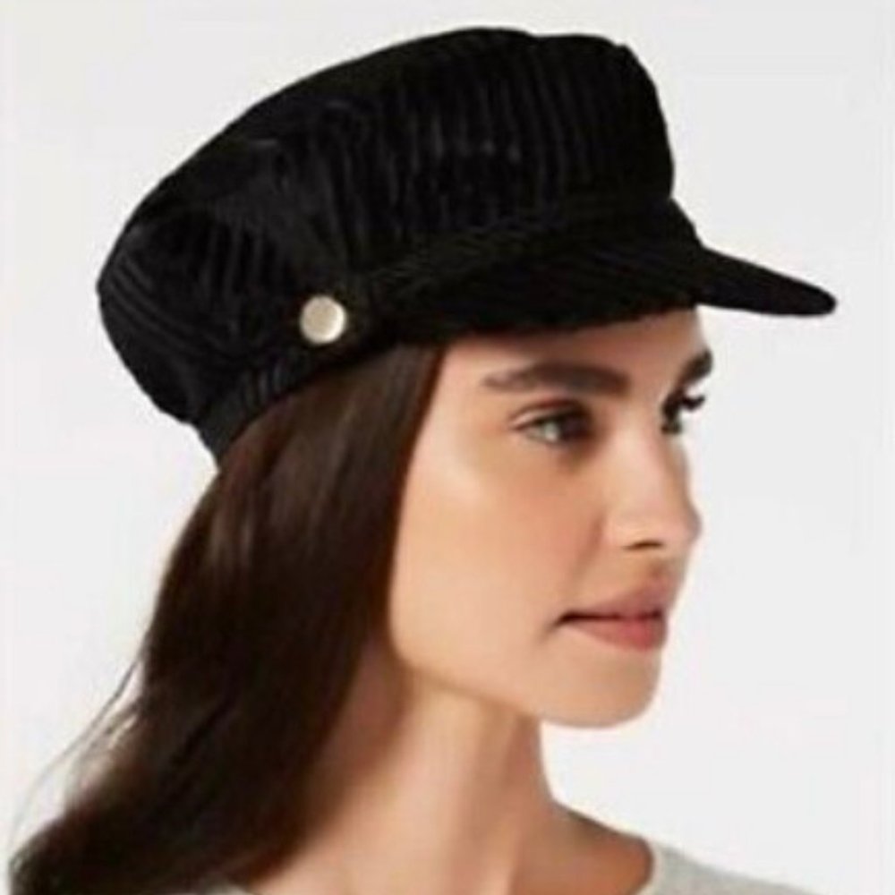 INC Women's Buttoned & Corded  Velvet Cap/Black